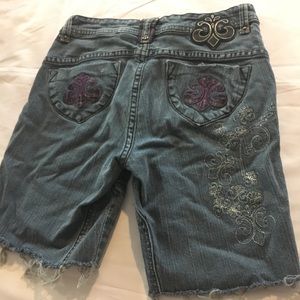 Dereon Girls Sz 14 Fleur De Lis Blue Jean Shorts